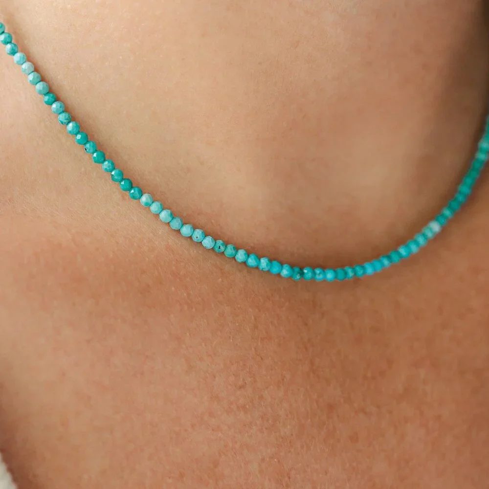 STUNNING Turquoise Beaded Necklace Waterproof Gold Beads & Chain Summer Necklace